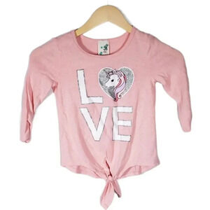 Lily Bleu Pink Love Unicorn Tie Front Tee 6X